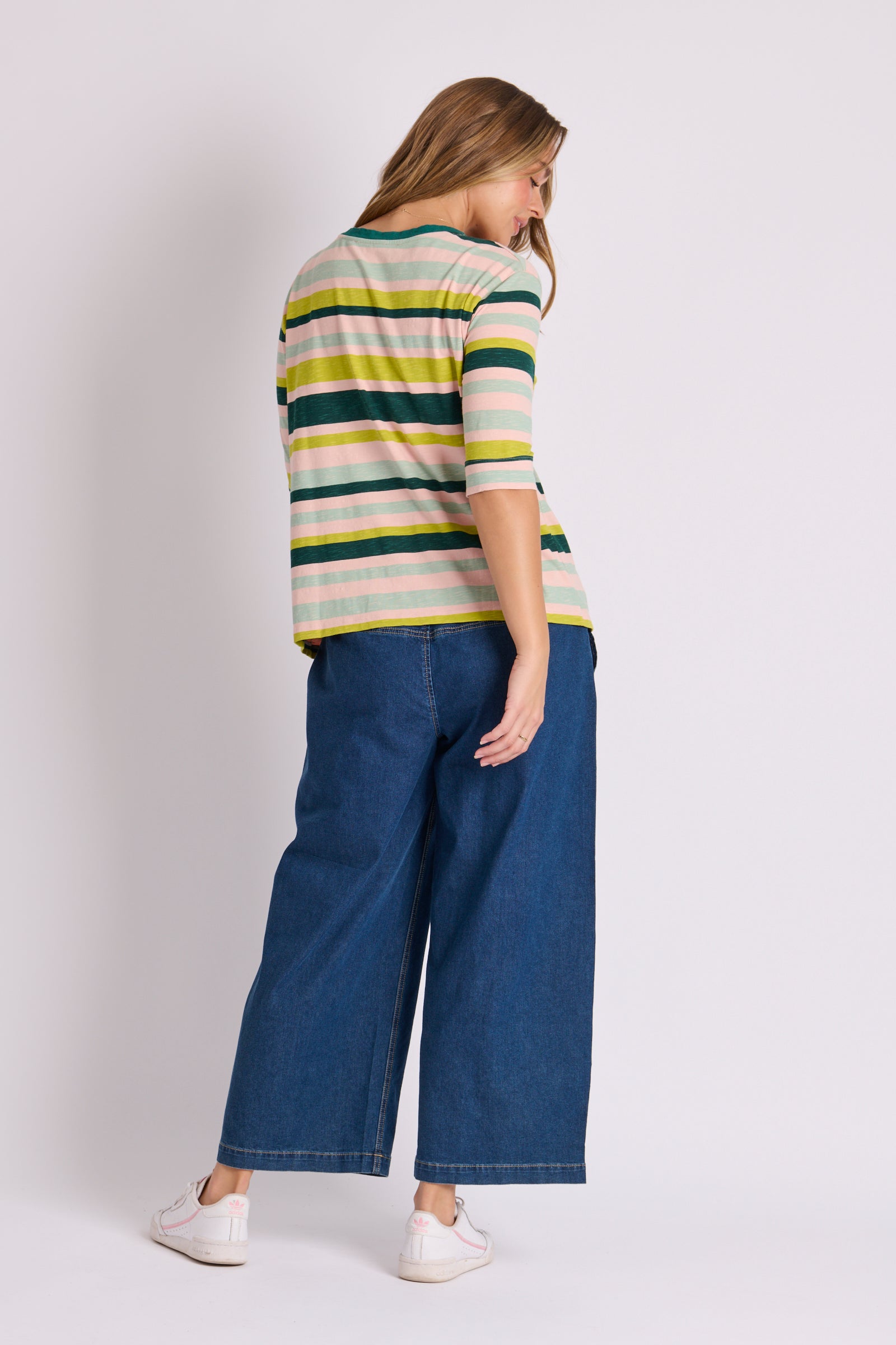 Cuff Tee - Teal Multi Stripe