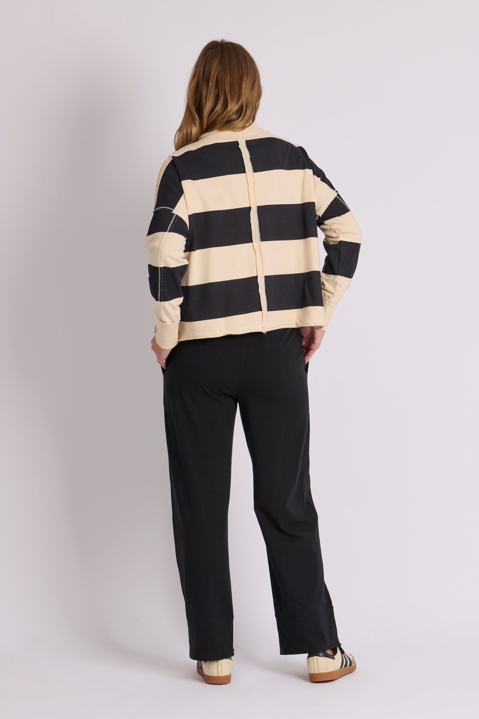Mock Neck Top - Black Ecru Stripe