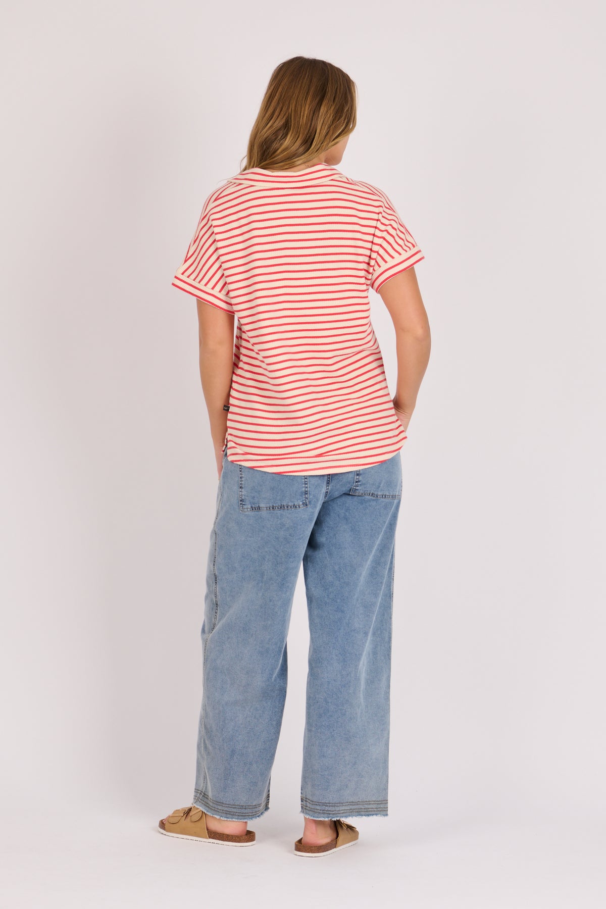 Collared Relax Tee - Berry Stripe
