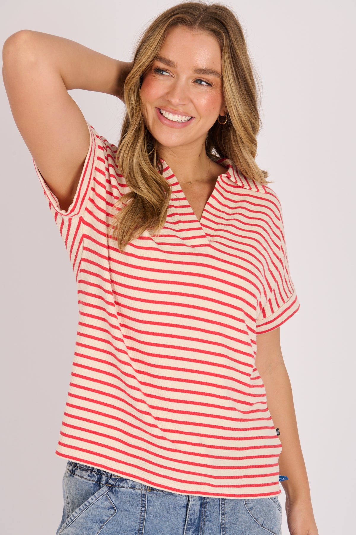 Collared Relax Tee - Berry Stripe
