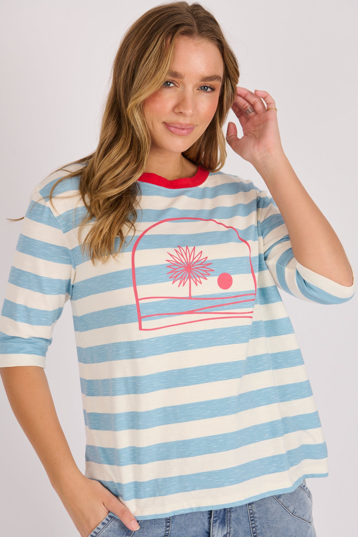 Half Sleeve Tee - Blue Stripe
