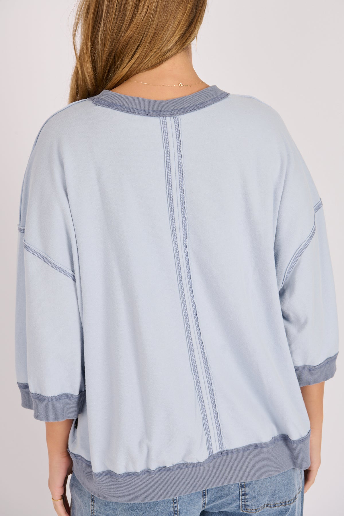 Crew Neck Half Sleeve Top - Two Tone Blue