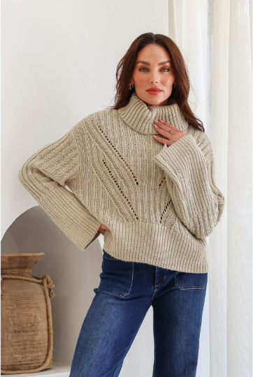 Archer Roll Neck Pointelle Knit