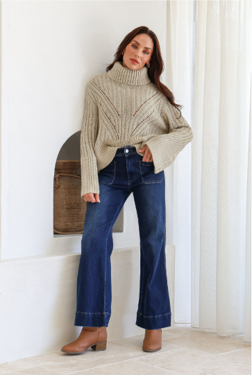 Archer Roll Neck Pointelle Knit