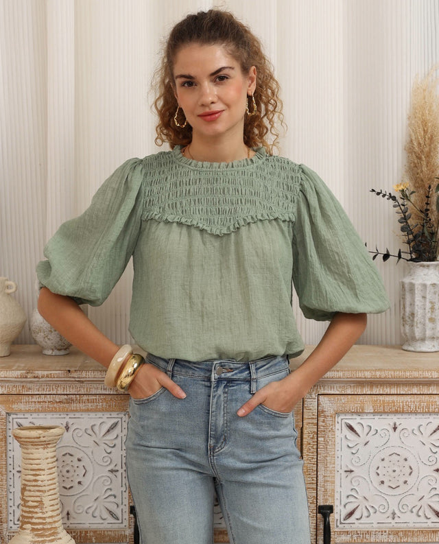 Junie Smocked Blouse – Sage