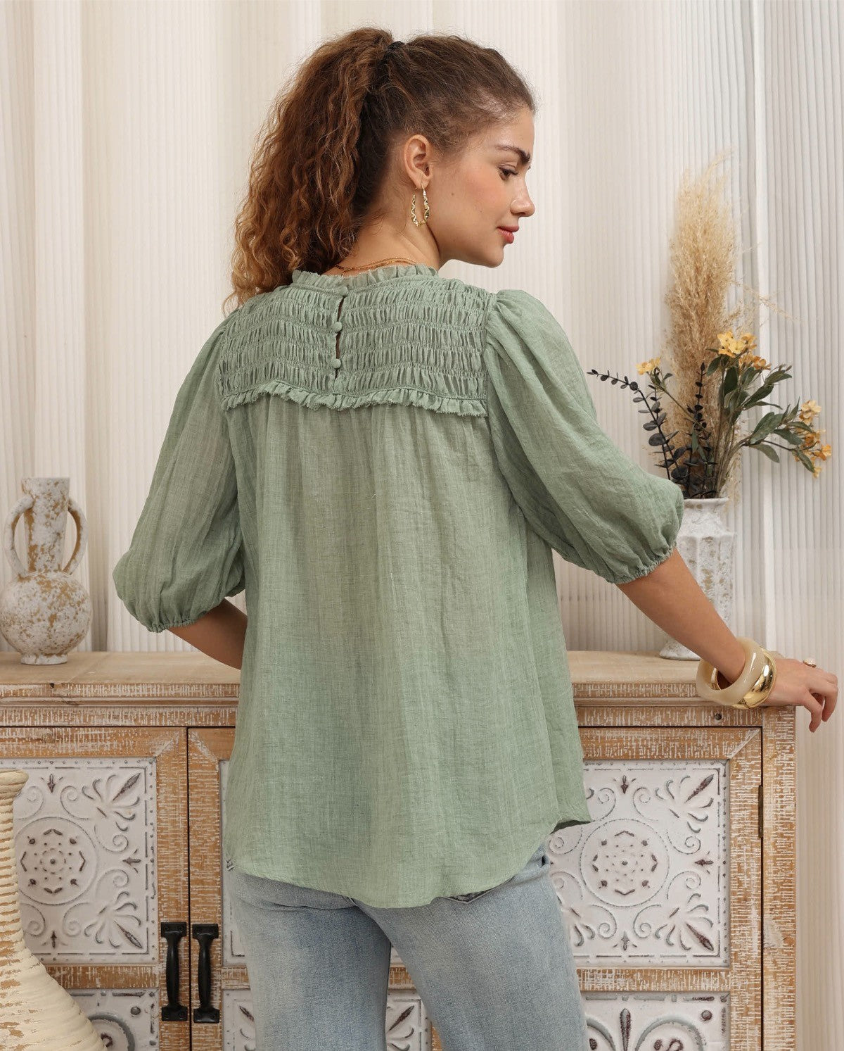 Junie Smocked Blouse – Sage