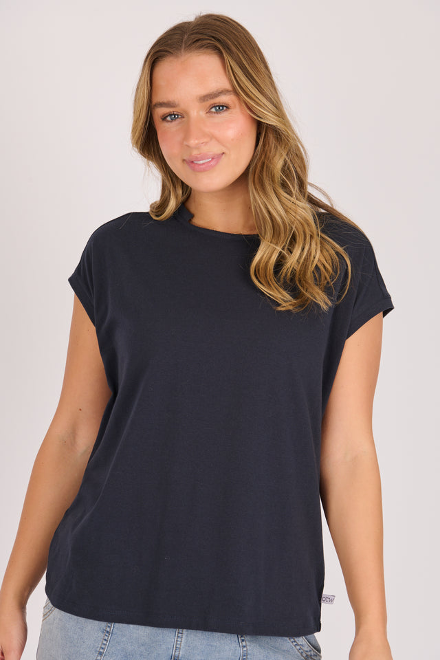 Half Collar Shell Tee - Navy