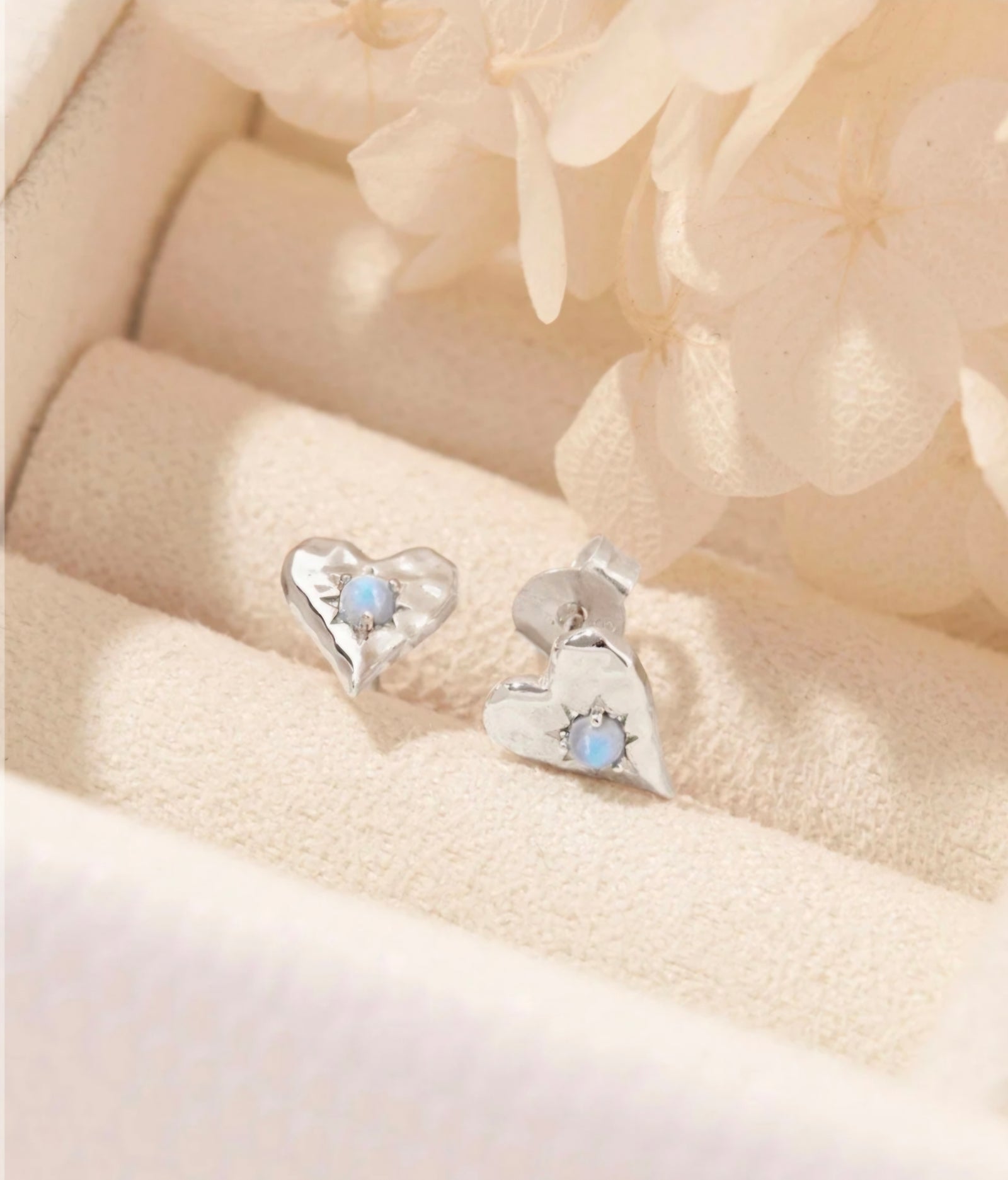 Love Heart Moonstone Studs
