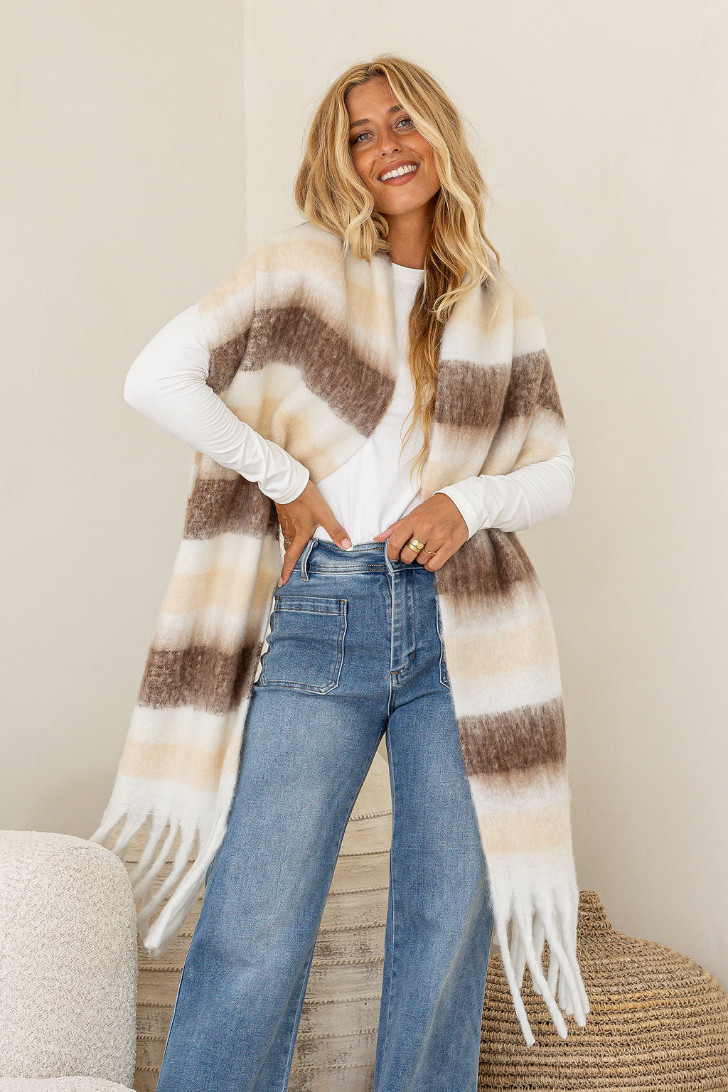 Free Spirit Coastal Cosy Scarves in Nude Brown