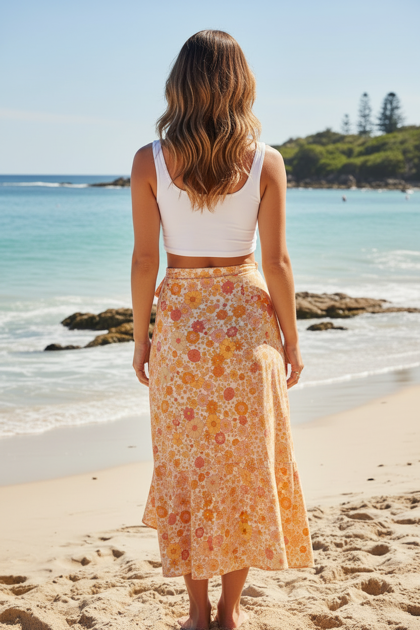 Meadow Wrap Skirt – Apricot Floral