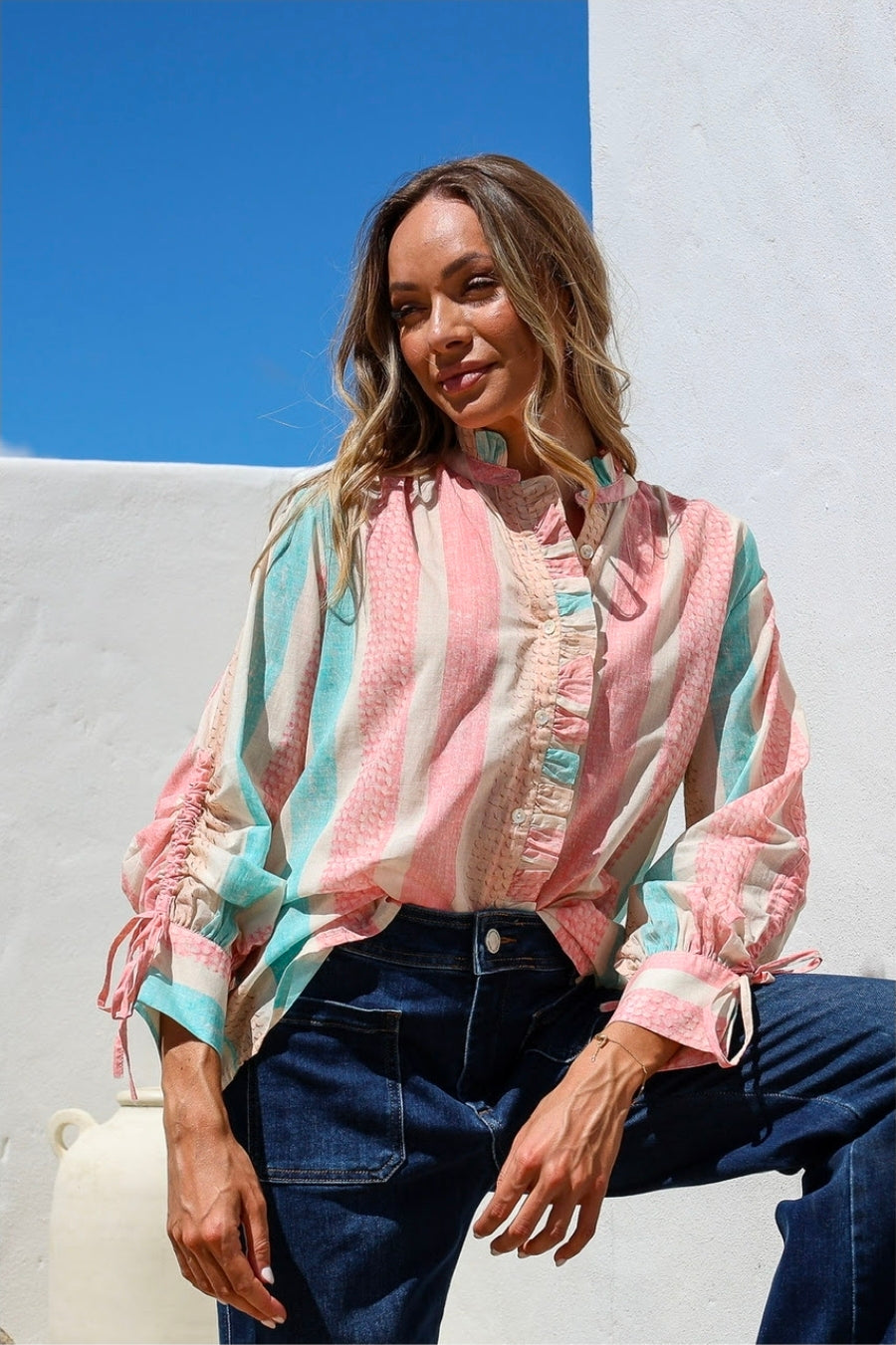White Poetry Sunset Ruffle Blouse