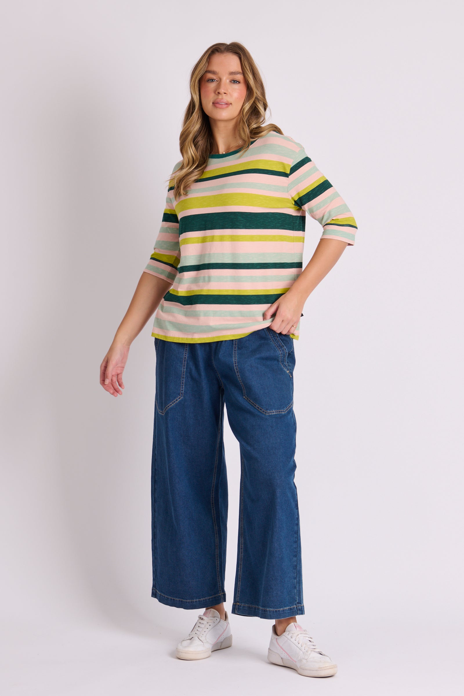 Cuff Tee - Teal Multi Stripe