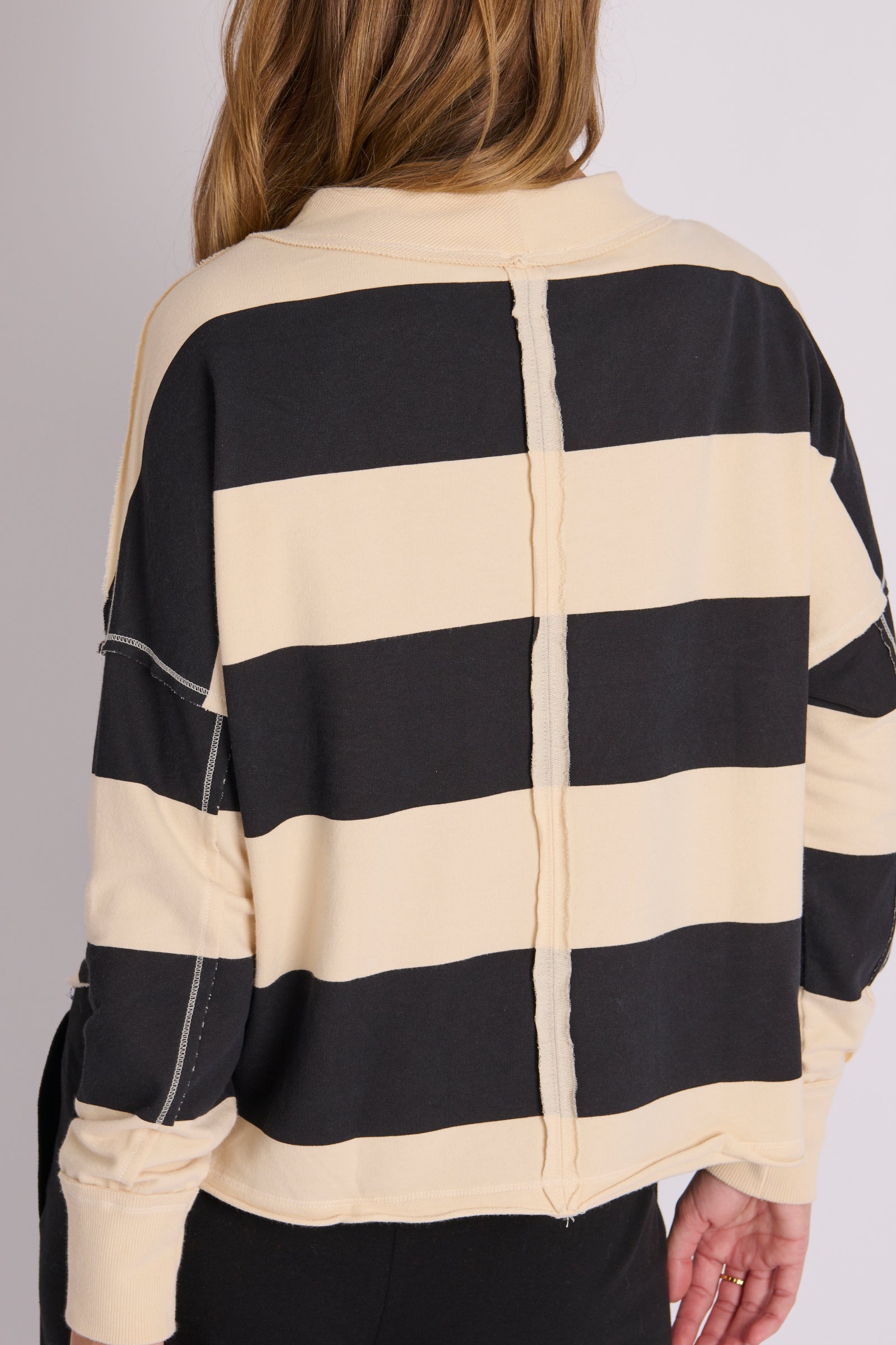 Mock Neck Top - Black Ecru Stripe