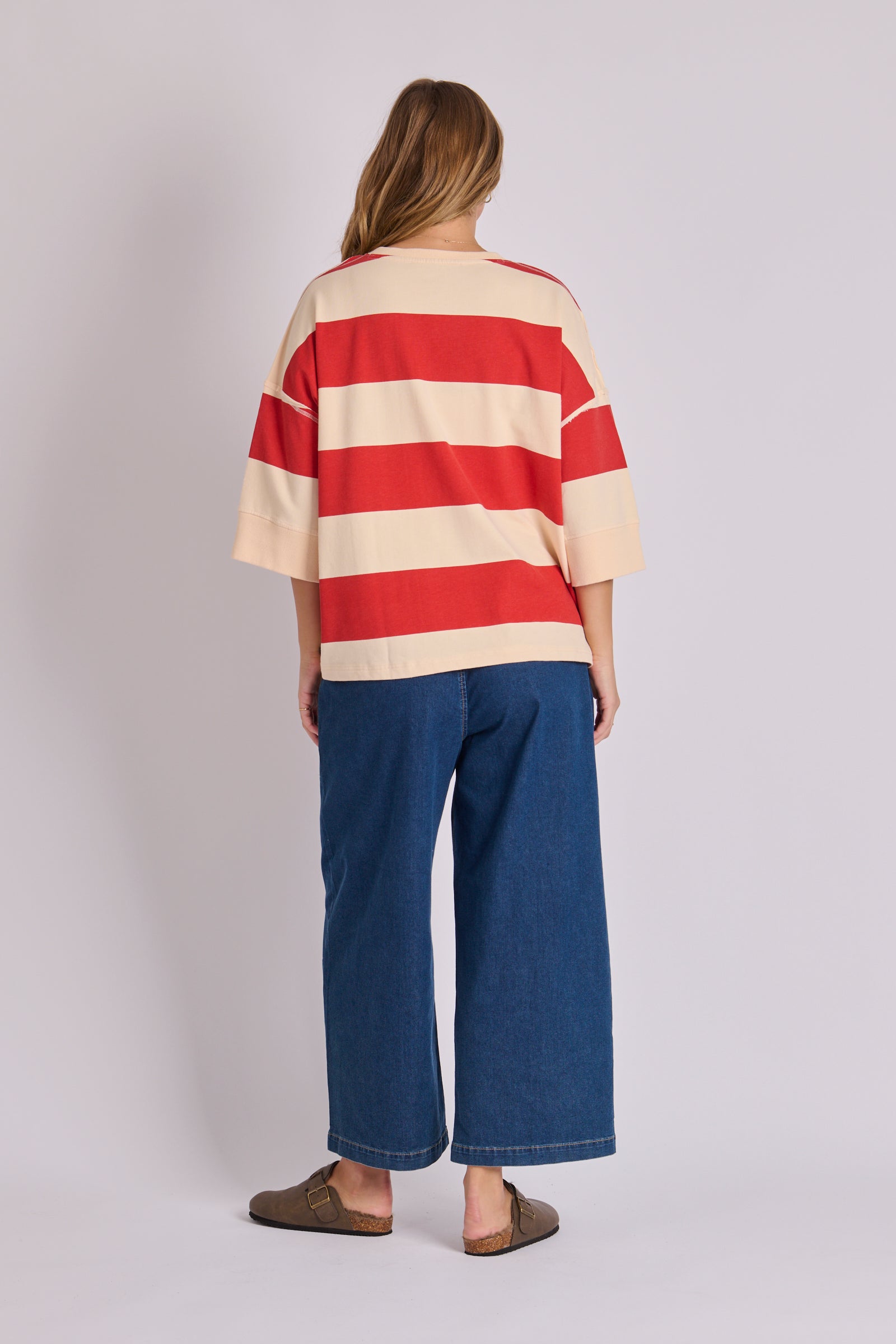 Half Sleeve Pop Over - Red Linen Stripe