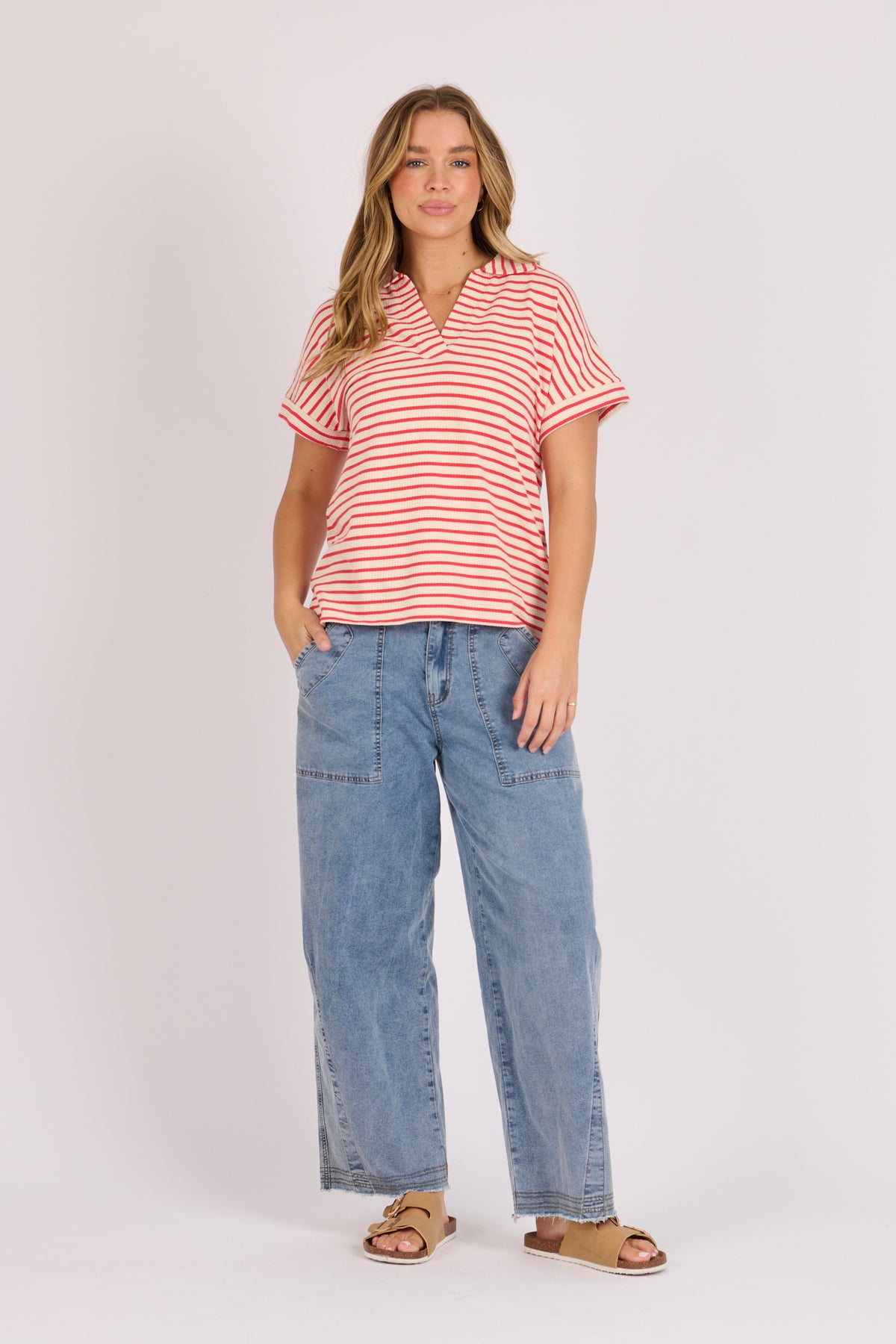 Collared Relax Tee - Berry Stripe