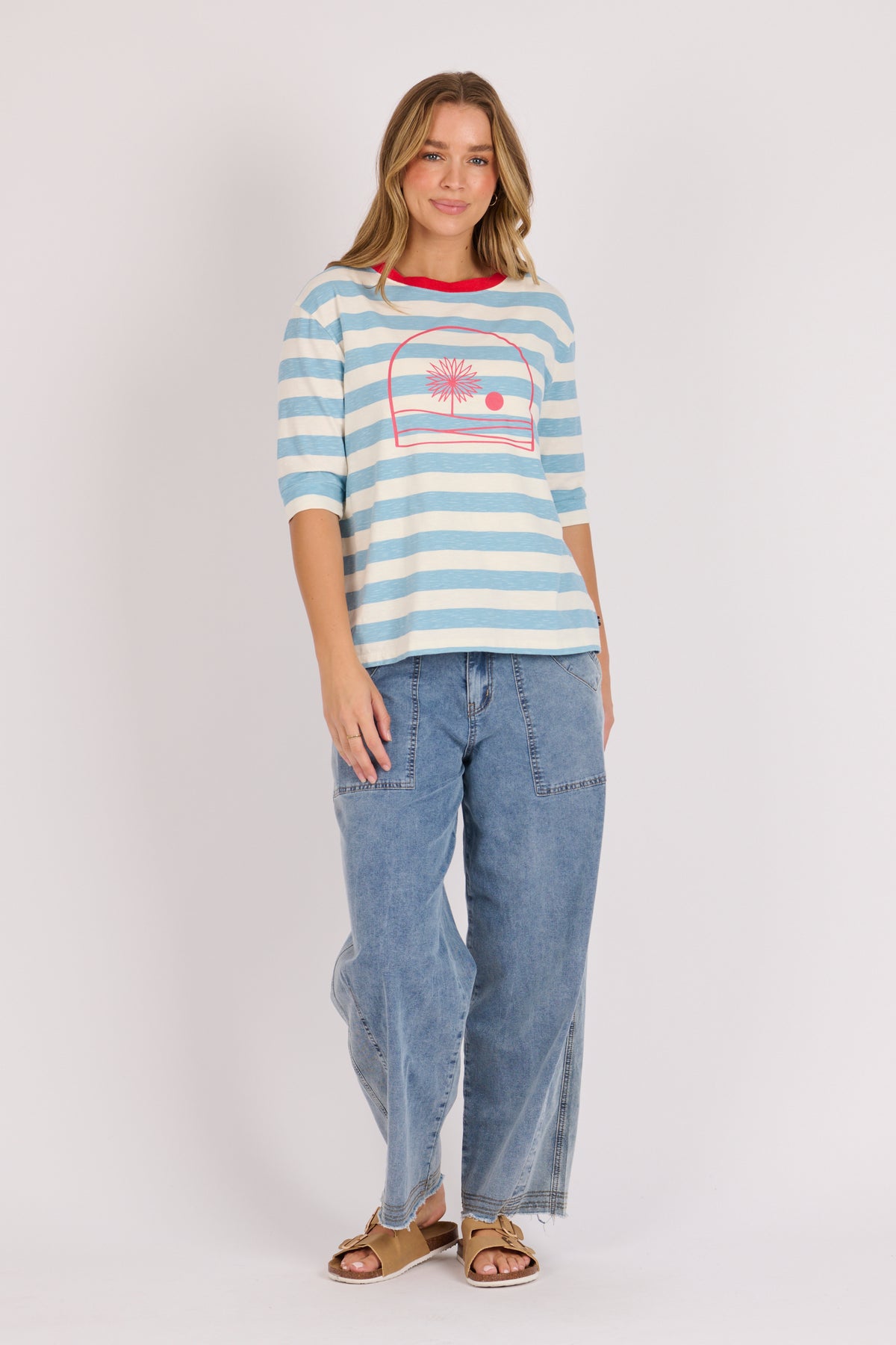 Half Sleeve Tee - Blue Stripe