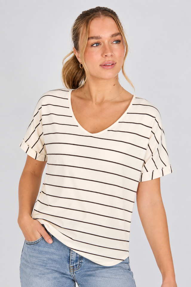 V-Neck Curve Hem Tee