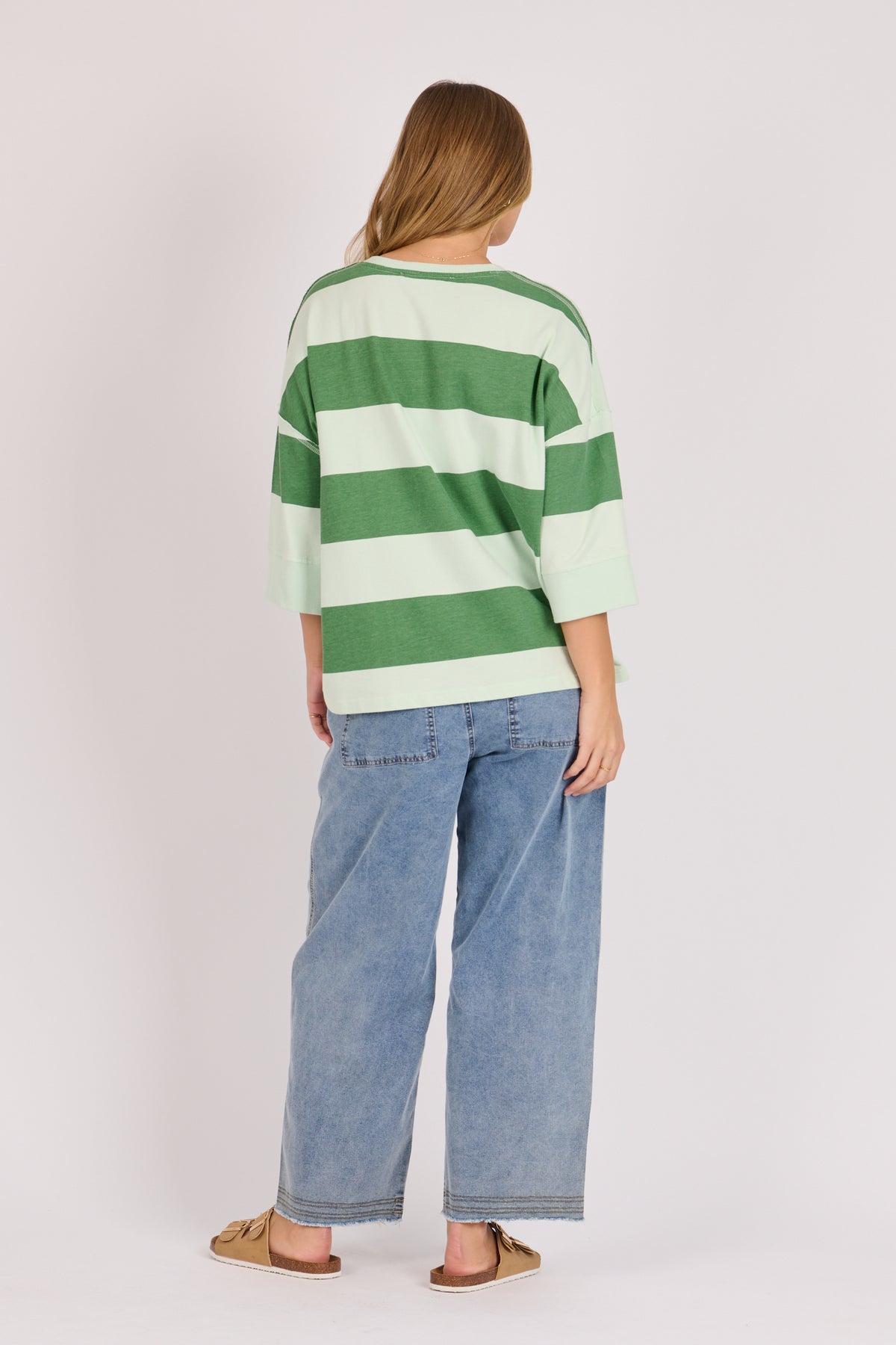 Half Sleeve Pop Over - Green Stripe
