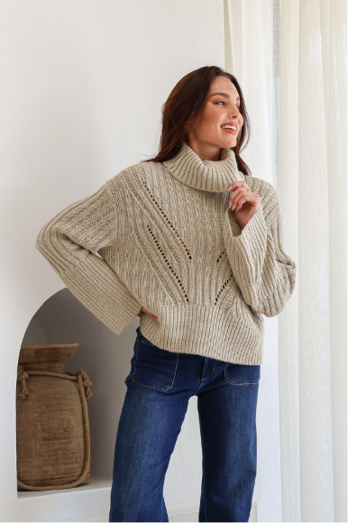 Archer Roll Neck Pointelle Knit