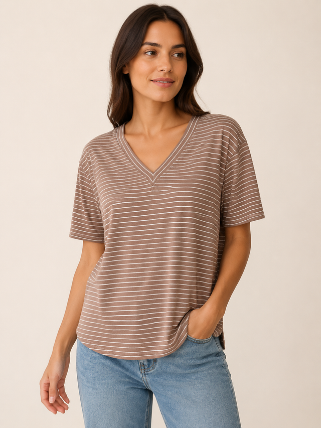 Nina Tee - Mocha Stripe