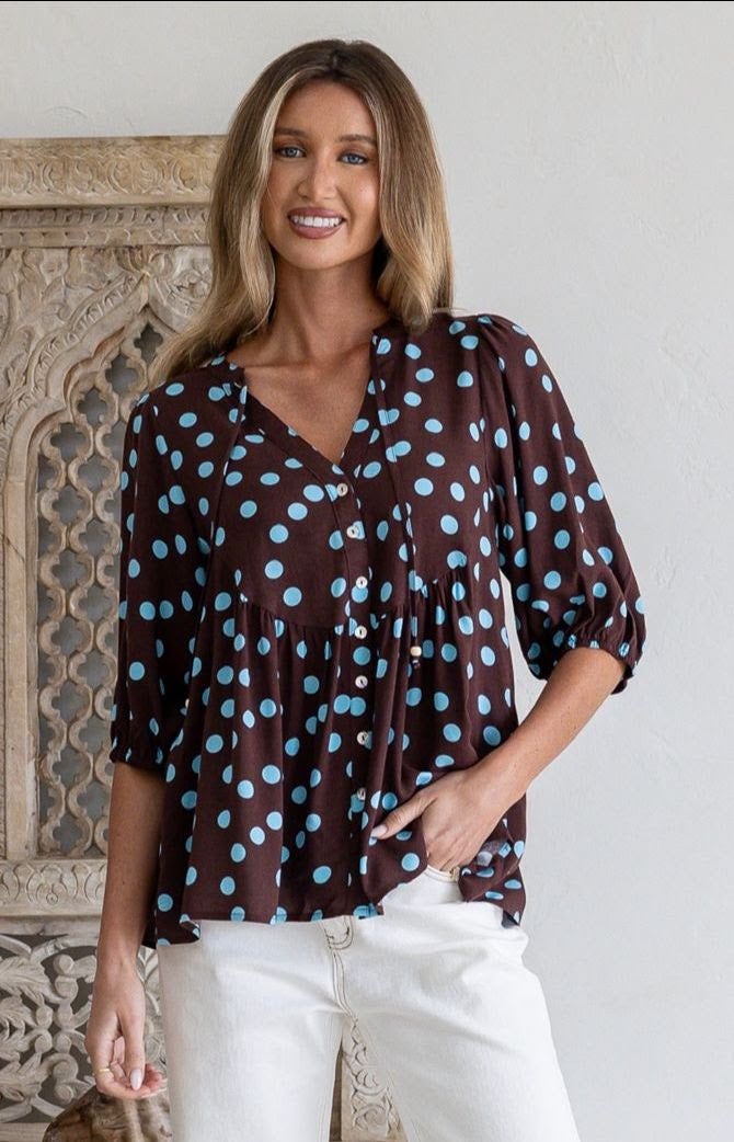 Penny Blouse - Chocolate/Tiffany Blue