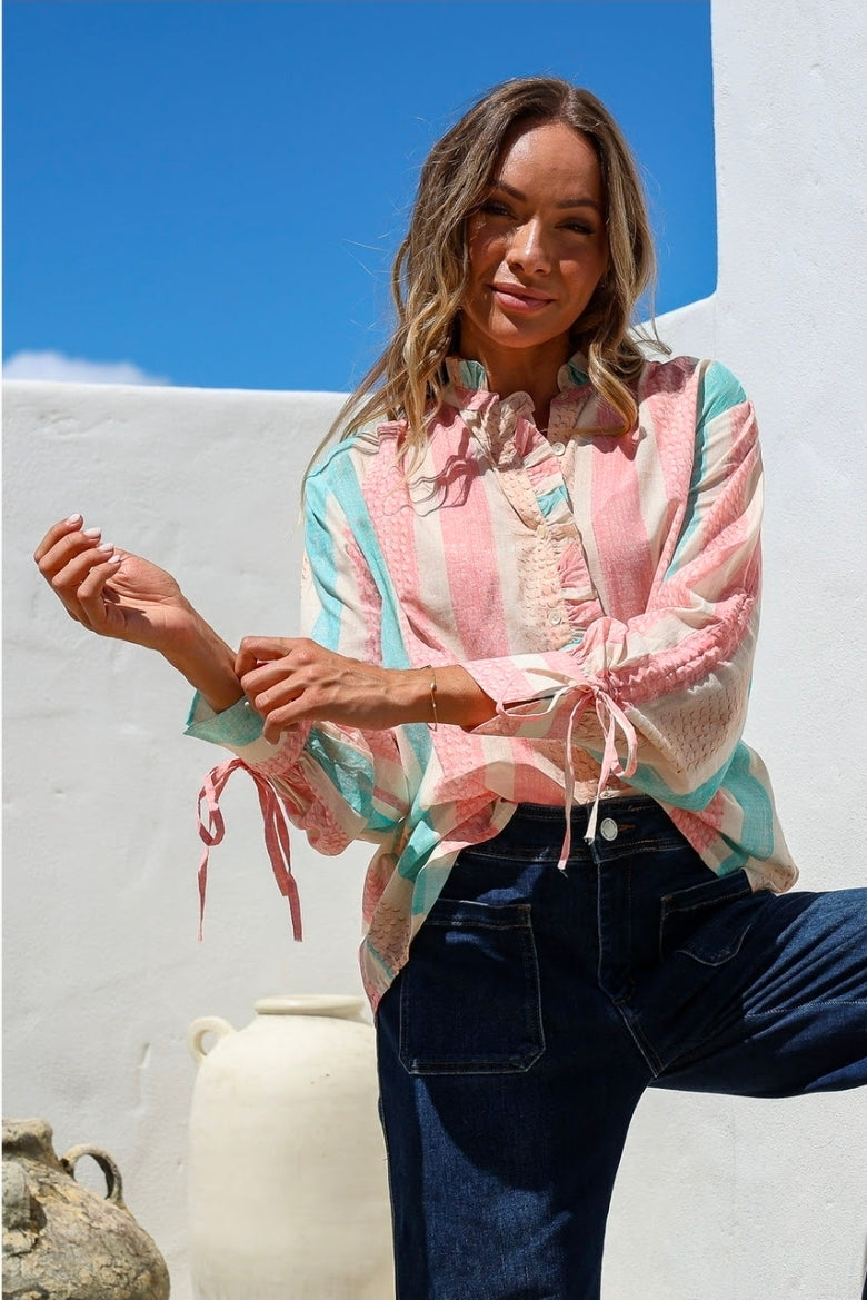 White Poetry Sunset Ruffle Blouse